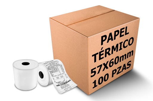 [057060PT011P0000CPC40M] 100 Rollos Papel Termico Tickets Recibos 57x60 Impresora 58m