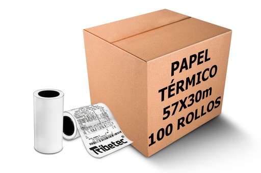[PAQ100-57X30-ROLLO TERMICO] 100 Rollos Papel Térmico 57x30 Mm Imp. Portátil Terminal Color Blanco