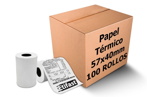[057040PT011P0000CPE100] 100 Rollos Papel Térmico Miniprinter 57x40 Impresora 58mm