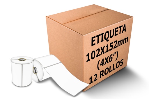 [PAQ12-102X152TTC31K-BLANCA] 12 Rollos Etiqueta 102x152 Mm Transferencia 1000 Pzs C/u C3