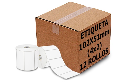 [PAQ12-102X51TTC33K-BLANCA] 12 Rollos Etiqueta 102x51 Mm Transferencia 3000 Pzs C/u