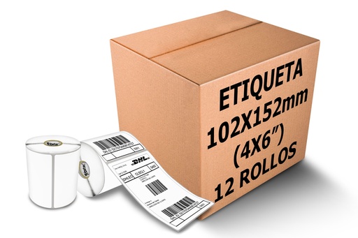 [PAQ12-102X152TDC31K-BLANCA] 12 Rollos Etiqueta Térmica 102x152 Mm 1000 Pzas C/u C3