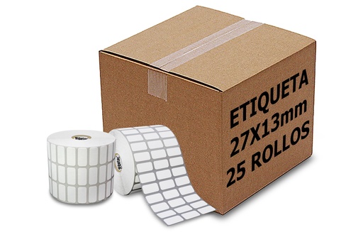 [PAQ25-27X13TTC112K-BLANCA] 25 Rollos Etiqueta 27x13 Mm Transferencia Term. 12,000 Pz Cu