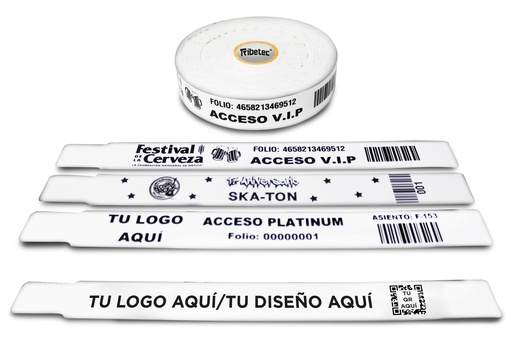 [MAQ250-25X260BB09-BRAZALETE BLANCA] 250 Brazaletes Plasticos Personalizados Texto Logo Código