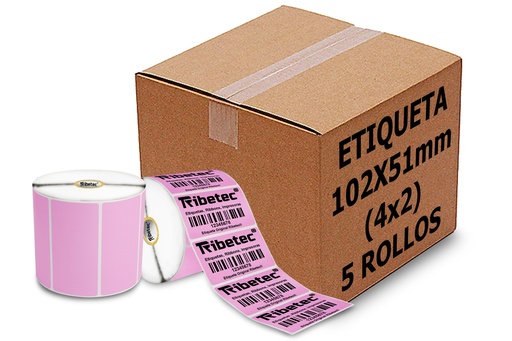 [PAQ5-102X51TDC11.5K-ROSA] 5 Rollos Etiqueta Térmica Rosa 4x2 (102x51 Mm) 1500 Pzas C/u