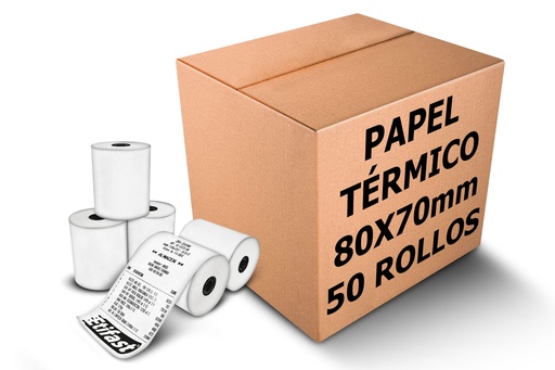 [080070PT011P0000CPC55M] 50 Rollos Papel Térmico 80x70 Impresora 80mm Negro Con Iva
