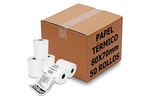 [080080PT011P0000CPC72M] 50 Rollos Papel Térmico 80x70 Impresora 80mm Negro Con Iva