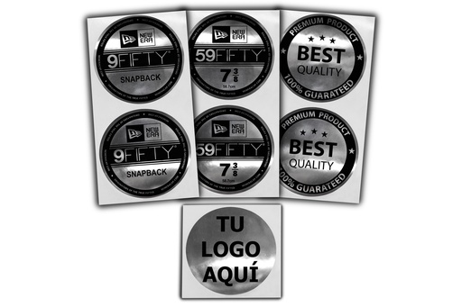 [MAQ200-51X51-CIRCULAR GORRAS] Etiqueta Plateada 5cm Circular Personalizada 200 Piezas