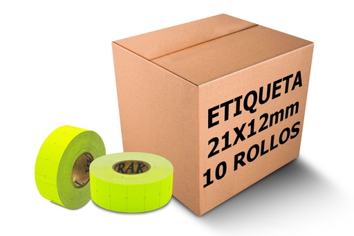 [PAQ10-21X12-AMARILLA] Paquete 10 Rollos Etiqueta 21x12 mm Amarilla