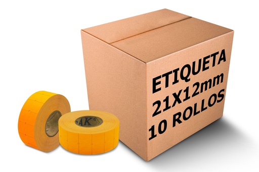 [PAQ10-21X12-NARANJA] Paquete 10 Rollos Etiqueta 21x12 mm Naranja