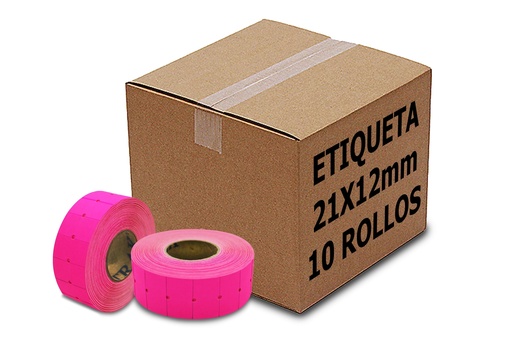 [PAQ10-21X12-ROSA] Paquete 10 Rollos Etiqueta 21x12 mm Rosa