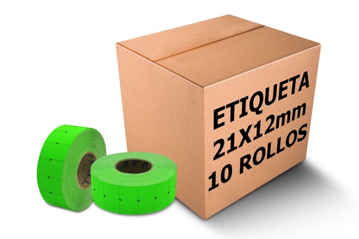 [PAQ10-21X12-VERDE] Paquete 10 Rollos Etiqueta 21x12 mm Verde